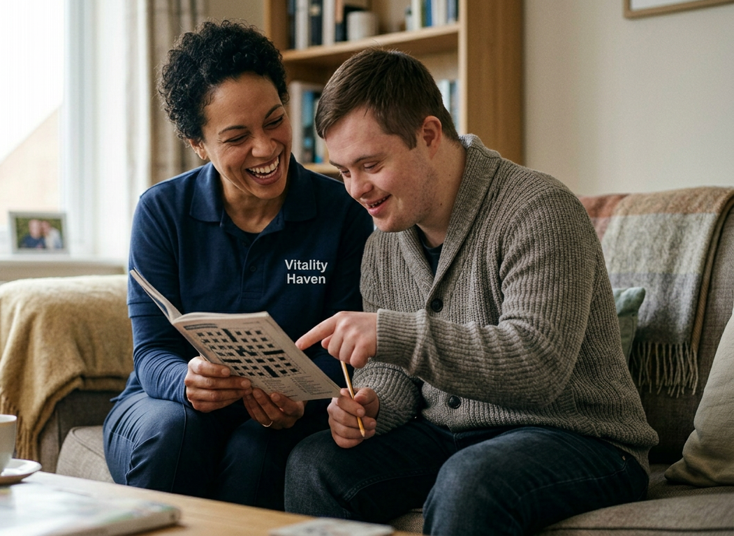 Vitality Haven support worker sharing a warm moment with a participant